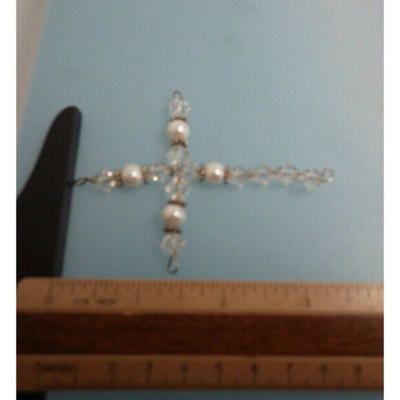 Handcrafted Crystal Pearl Cross Easter Christian Ornament - Picture 3 of 4
